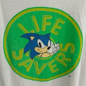 Vintage Sonic Hedgehog Lifesaver Graphic T Shirt Made in USA 100% Cotton L
